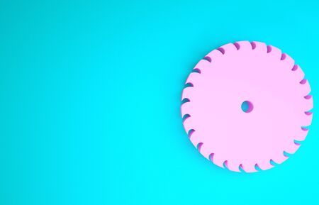 Pink Circular saw blade icon isolated on blue background. Saw wheel. Minimalism concept. 3d illustration 3D renderの写真素材