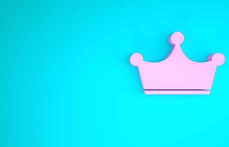 Pink Crown icon isolated on blue background. Minimalism concept. 3d illustration 3D renderの写真素材