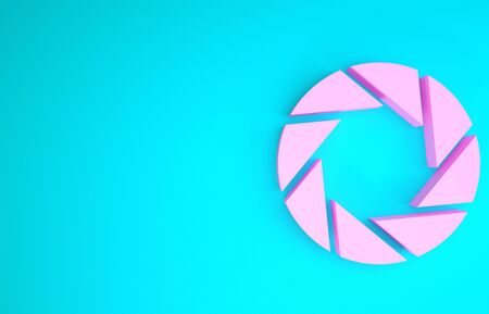 Pink Camera shutter icon isolated on blue background. Minimalism concept. 3d illustration 3D renderの写真素材