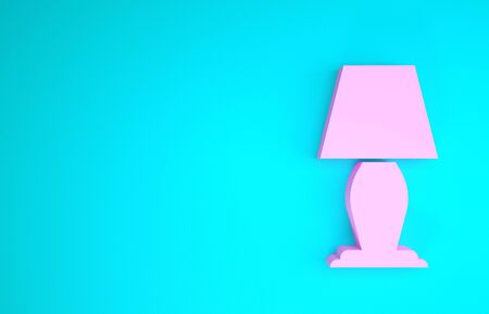 Pink Table lamp icon isolated on blue background. Minimalism concept. 3d illustration 3D renderの写真素材