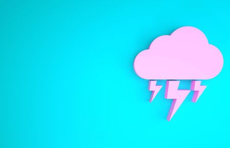 Pink Storm icon isolated on blue background. Cloud and lightning sign. Weather icon of storm. Minimalism concept. 3d illustration 3D renderの写真素材