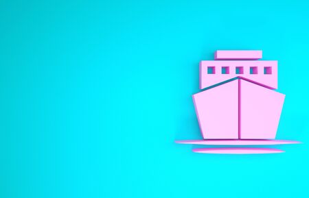 Pink Ship icon isolated on blue background. Minimalism concept. 3d illustration 3D renderの写真素材