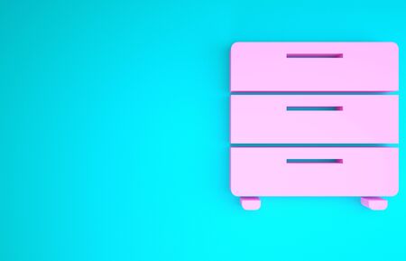 Pink Furniture nightstand icon isolated on blue background. Minimalism concept. 3d illustration 3D renderの写真素材