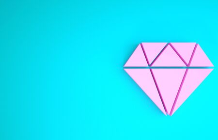 Pink Diamond icon isolated on blue background. Jewelry symbol. Gem stone. Minimalism concept. 3d illustration 3D renderの写真素材