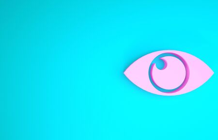 Pink Eye icon isolated on blue background. Minimalism concept. 3d illustration 3D renderの写真素材