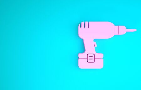 Pink Drill machine icon isolated on blue background. Minimalism concept. 3d illustration 3D renderの写真素材
