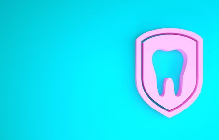 Pink Dental protection icon isolated on blue background. Tooth on shield icon. Minimalism concept. 3d illustration 3D renderの写真素材