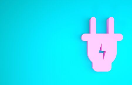 Pink Electric plug icon isolated on blue background. Concept of connection and disconnection of the electricity. Minimalism concept. 3d illustration 3D renderの写真素材