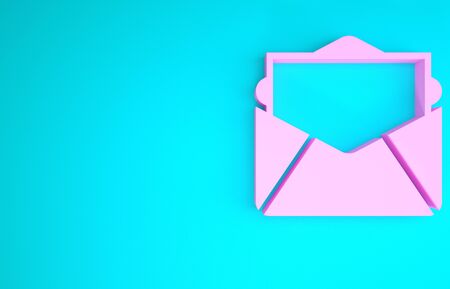 Pink Mail and e-mail icon isolated on blue background. Envelope symbol e-mail. Email message sign. Minimalism concept. 3d illustration 3D renderの写真素材