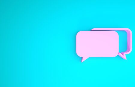 Pink Chat icon isolated on blue background. Speech bubbles symbol. Minimalism concept. 3d illustration 3D renderの写真素材