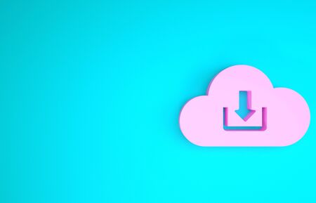 Pink Cloud download icon isolated on blue background. Minimalism concept. 3d illustration 3D renderの写真素材
