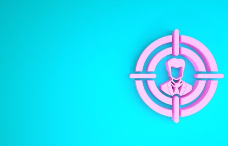 Pink Head hunting concept icon isolated on blue background. Business target or Employment sign. Human resource and recruitment for business. Minimalism concept. 3d illustration 3D renderの写真素材