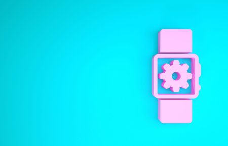Pink Smartwatch setting icon isolated on blue background. Smart watch settings. Minimalism concept....