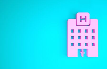 Pink Medical hospital building with cross icon isolated on blue background. Medical center. Health care. Minimalism concept. 3d illustration 3D renderの写真素材