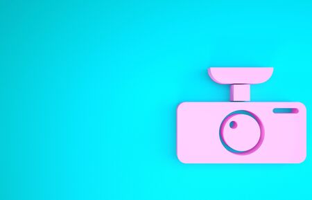 Pink Car DVR icon isolated on blue background. Car digital video recorder icon. Minimalism concept. 3d illustration 3D renderの写真素材