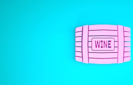 Pink Wooden barrel for wine icon isolated on blue background. Minimalism concept. 3d illustration 3D renderの写真素材