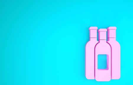 Pink Bottles of wine icon isolated on blue background. Minimalism concept. 3d illustration 3D renderの写真素材