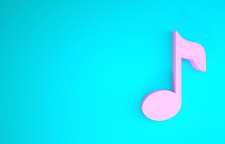 Pink Music note, tone icon isolated on blue background. Minimalism concept. 3d illustration 3D renderの写真素材