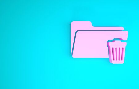 Pink Delete folder icon isolated on blue background. Folder with recycle bin. Delete or error folder. Close computer information folder. Minimalism concept. 3d illustration 3D renderの写真素材