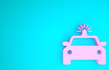 Pink Police car and police flasher icon isolated on blue background. Emergency flashing siren. Minimalism concept. 3d illustration 3D renderの写真素材