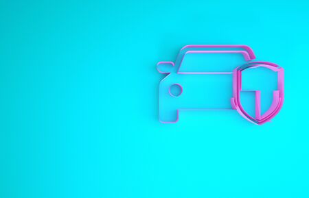 Pink Car protection or insurance icon isolated on blue background. Protect car guard shield. Safety badge vehicle icon. Security auto label. Minimalism concept. 3d illustration 3D renderの写真素材