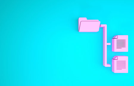 Pink Folder tree icon isolated on blue background. Computer network file folder organization structure flowchart. Minimalism concept. 3d illustration 3D renderの写真素材