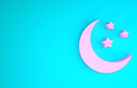 Pink Moon and stars icon isolated on blue background. Minimalism concept. 3d illustration 3D renderの写真素材