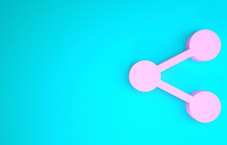 Pink Share icon isolated on blue background. Share, sharing, communication pictogram, social media, connection, network, distribute sign. Minimalism concept. 3d illustration 3D renderの写真素材