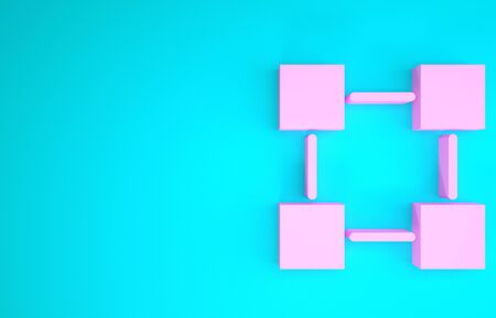 Pink Blockchain technology icon isolated on blue background. Cryptocurrency data. Abstract geometric block chain network technology business. Minimalism concept. 3d illustration 3D renderの写真素材