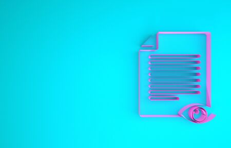 Pink Paper page with eye symbol icon isolated on blue background. Open information file sign. Minimalism concept. 3d illustration 3D renderの写真素材