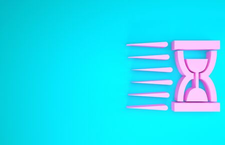 Pink Old hourglass with flowing sand icon isolated on blue background. Sand clock sign. Business and time management concept. Minimalism concept. 3d illustration 3D renderの写真素材