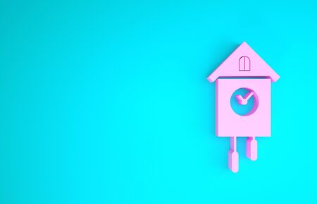 Pink Retro wall watch icon isolated on blue background. Cuckoo clock sign. Antique pendulum clock. Minimalism concept. 3d illustration 3D renderの写真素材
