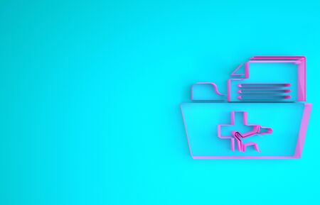 Pink Medical veterinary record folder icon isolated on blue background. Dog or cat paw print. Document for pet. Patient file icon. Minimalism concept. 3d illustration 3D renderの写真素材