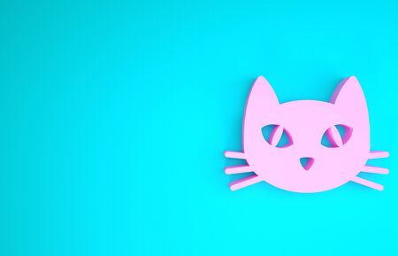 Pink Cat icon isolated on blue background. Minimalism concept. 3d illustration 3D renderの写真素材