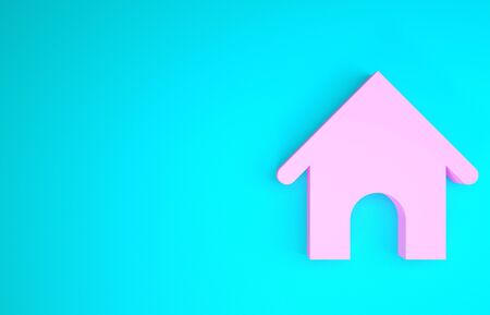 Pink Dog house icon isolated on blue background. Dog kennel. Minimalism concept. 3d illustration 3D renderの写真素材