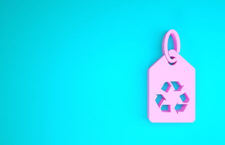 Pink Tag with recycle symbol icon isolated on blue background. Banner, label, tag,  sticker for eco green. Minimalism concept. 3d illustration 3D renderの写真素材