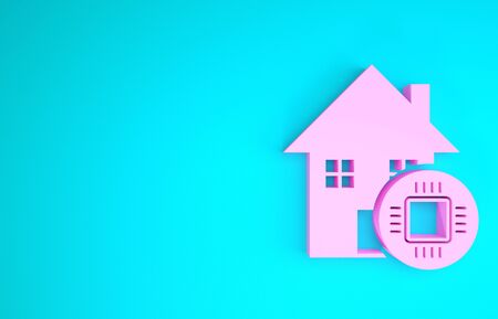 Pink Smart home icon isolated on blue background. Remote control. Minimalism concept. 3d illustration 3D renderの写真素材