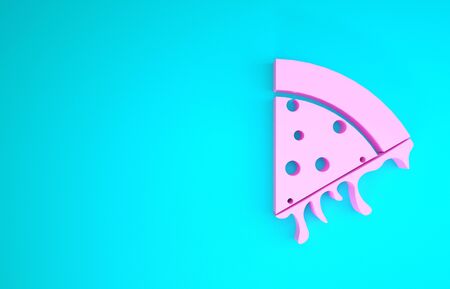 Pink Slice of pizza icon isolated on blue background. Minimalism concept. 3d illustration 3D renderの写真素材