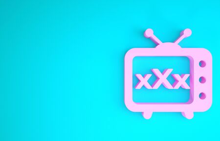 Pink XXX tv old television icon isolated on blue background. Age restriction symbol. 18 plus content sign. Adult channel. Minimalism concept. 3d illustration 3D renderの写真素材