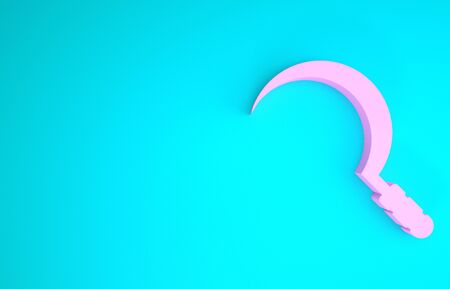 Pink Sickle icon isolated on blue background. Reaping hook sign. Minimalism concept. 3d illustration 3D renderの写真素材