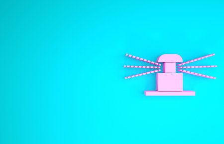 Pink Automatic irrigation sprinklers icon isolated on blue background. Watering equipment. Garden...