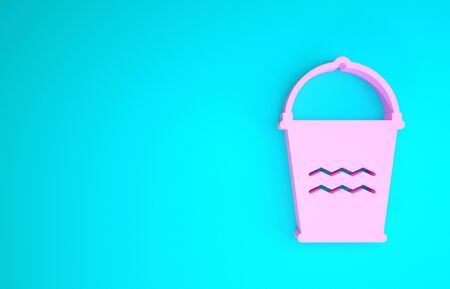 Pink Bucket icon isolated on blue background. Minimalism concept. 3d illustration 3D renderの写真素材