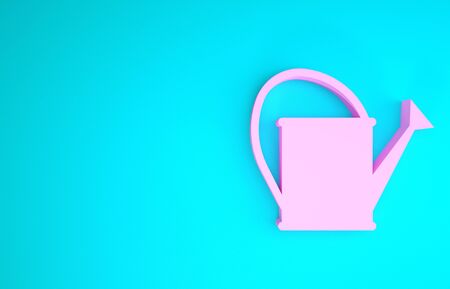 Pink Watering can icon isolated on blue background. Irrigation symbol. Minimalism concept. 3d illustration 3D renderの写真素材