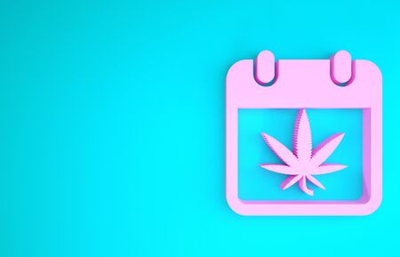 Pink Calendar and marijuana or cannabis leaf icon isolated on blue background. National weed day. Hemp symbol. Minimalism concept. 3d illustration 3D renderの写真素材