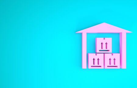Pink Warehouse icon isolated on blue background. Minimalism concept. 3d illustration 3D renderの写真素材