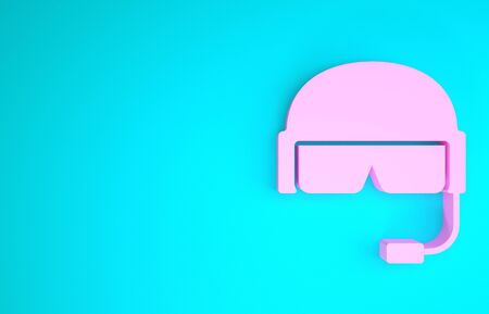 Pink Military helmet icon isolated on blue background. Army hat symbol of defense and protect. Protective hat. Minimalism concept. 3d illustration 3D renderの写真素材
