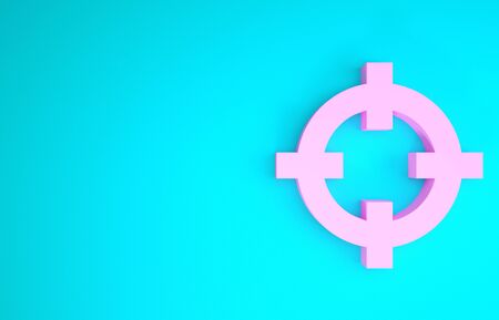 Pink Target sport for shooting competition icon isolated on blue background. Clean target with numbers for shooting range or shooting. Minimalism concept. 3d illustration 3D renderの写真素材