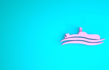 Pink Submarine icon isolated on blue background. Military ship. Minimalism concept. 3d illustration 3D renderの写真素材