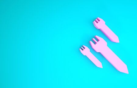 Pink Rocket icon isolated on blue background. Minimalism concept. 3d illustration 3D renderの写真素材
