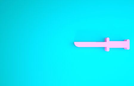 Pink Military knife icon isolated on blue background. Minimalism concept. 3d illustration 3D renderの写真素材